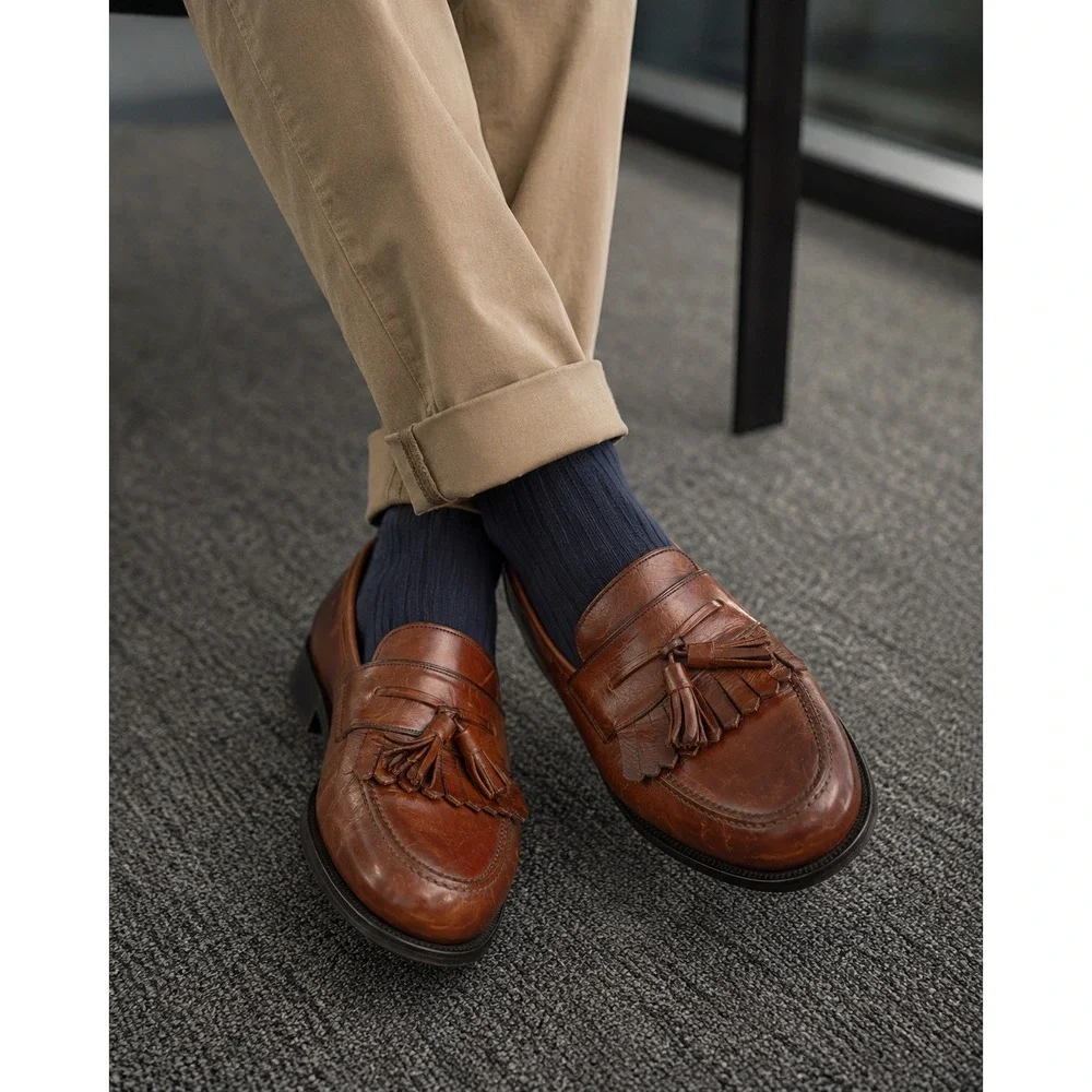 Mezlan Santander Cognac Brown Tassel Loafers Made in Spain Men's Shoes Size 9 W